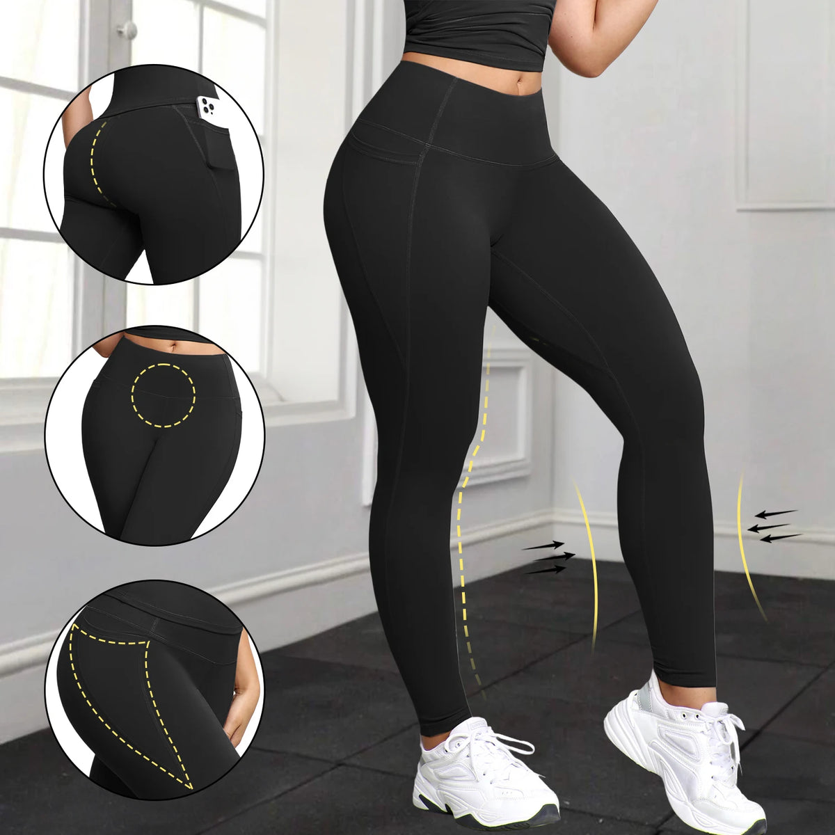 Leggings Donna con Tasche e Vita Alta Contenitiva — Traspiranti