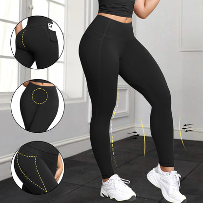 Leggings Donna con Tasche e Vita Alta Contenitiva — Traspiranti